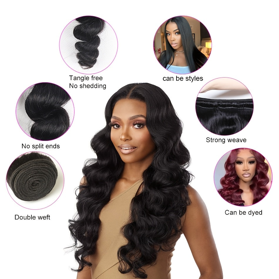 14A Loose Wave Bundles with Closure Human Hair 3 Bundles with 5x5 Lace Closure for Women Free Part 100% Unprocessed Virgin Peruvian Loose Deep Wave Human Hair Weave Bundles with Lace Closure Natural Color